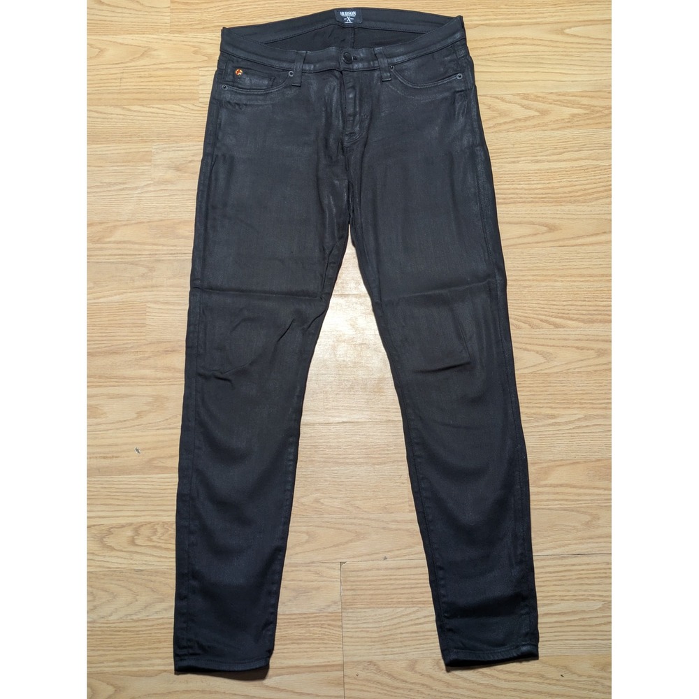 Hudson Womens Krista Super Skinny 10th Anniversary Coated Waxed Denim Black 28
